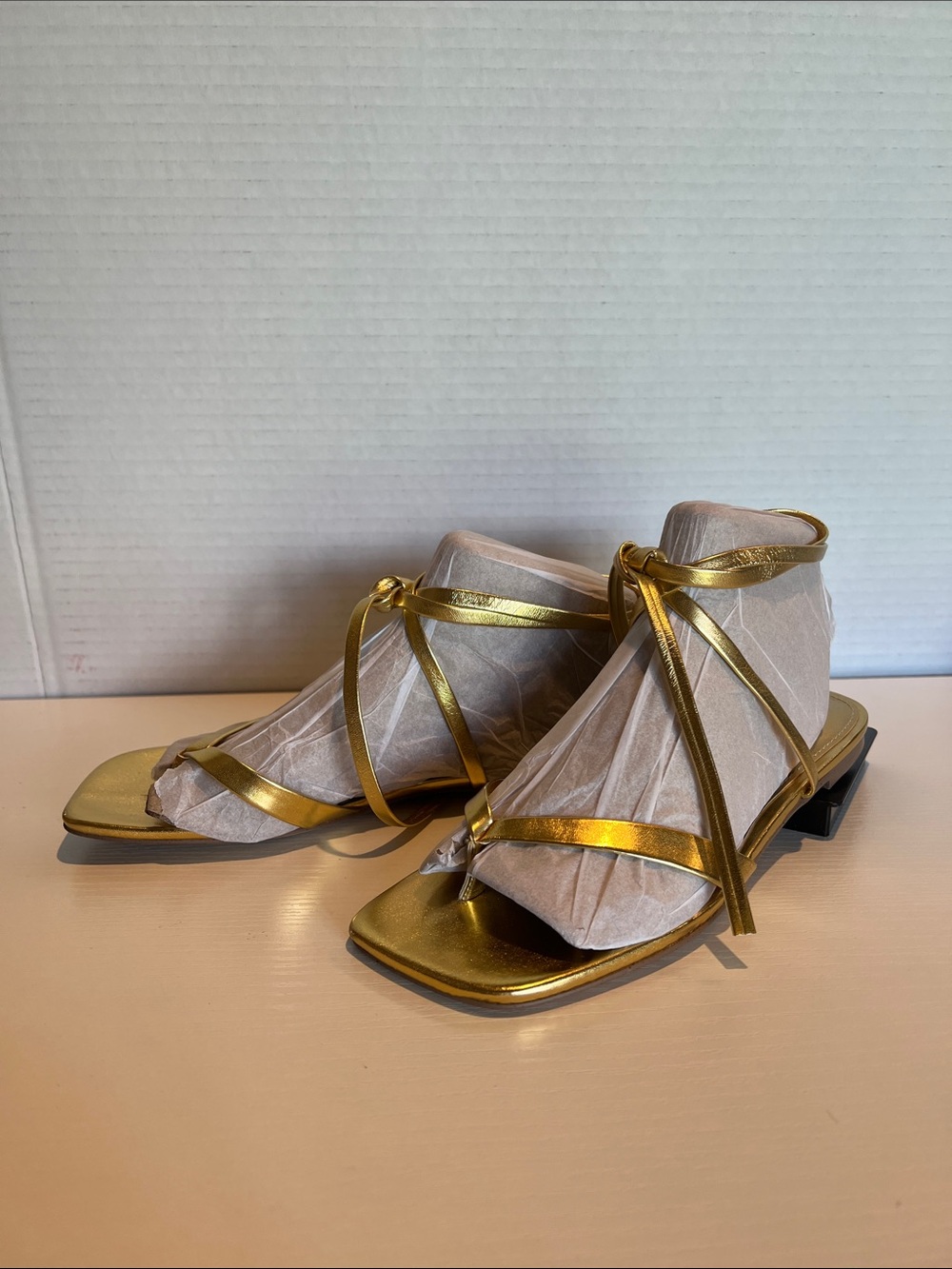Nine West Metallic Gold Strappy Ankle Tie Sandals
